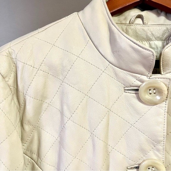 Wilsons Leather Cream Topstitched Diamond Pattern  Ivory Leather Jacket XL - Picture 5 of 12